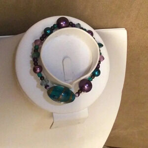 Blue and purple beaded bracelet (set of 2)